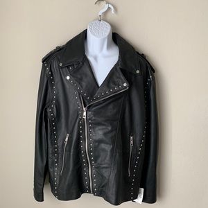 ASOS Design Leather Moto Jacket With Stud Detail